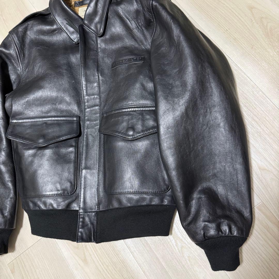 【美品】Avirex A-2フライトジャケット　アンティークラムレザー　ブラック
