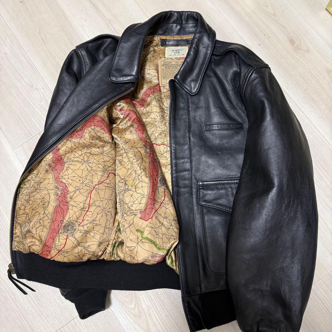 【美品】Avirex A-2フライトジャケット　アンティークラムレザー　ブラック