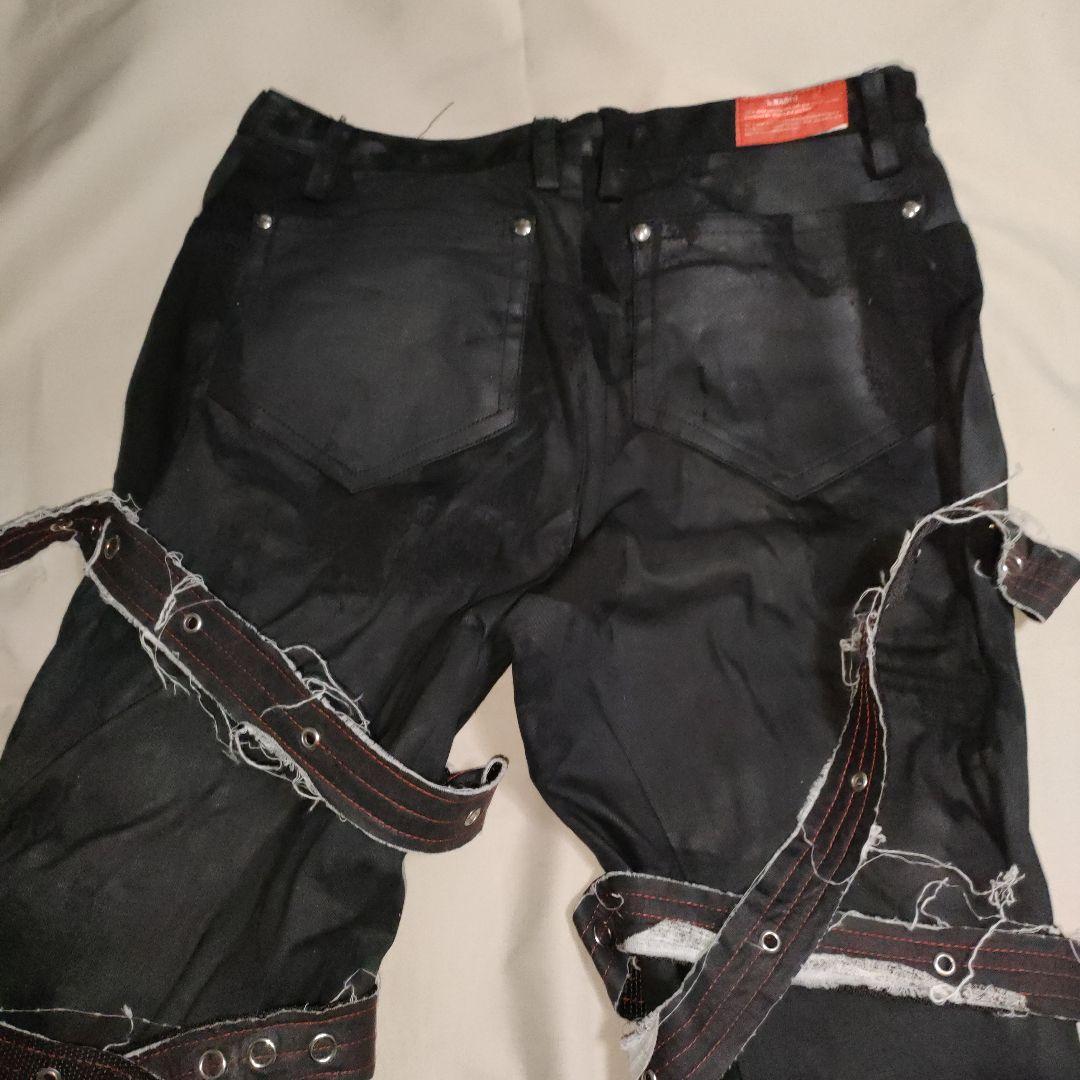 h.NAOTO ダメージベルト付き 黒 ハーフ パンツ 拘束 紐