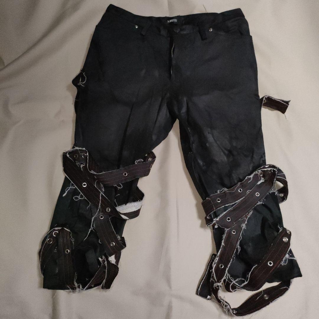 h.NAOTO ダメージベルト付き 黒 ハーフ パンツ 拘束 紐