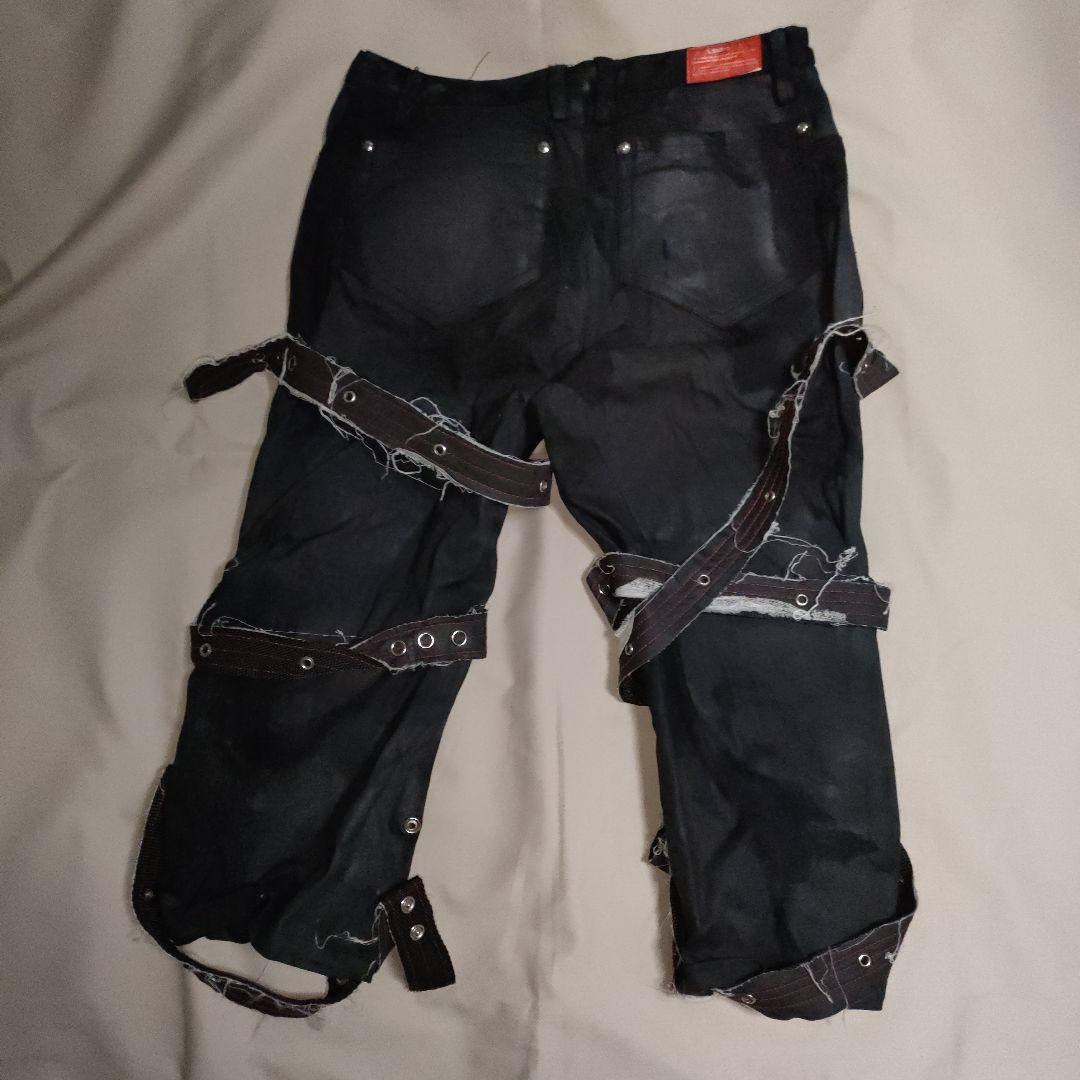 h.NAOTO ダメージベルト付き 黒 ハーフ パンツ 拘束 紐