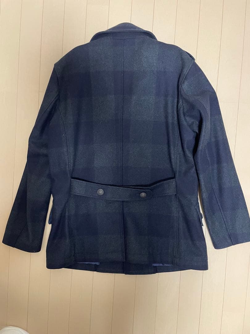 ネイビー チェック柄 ウールピーコート