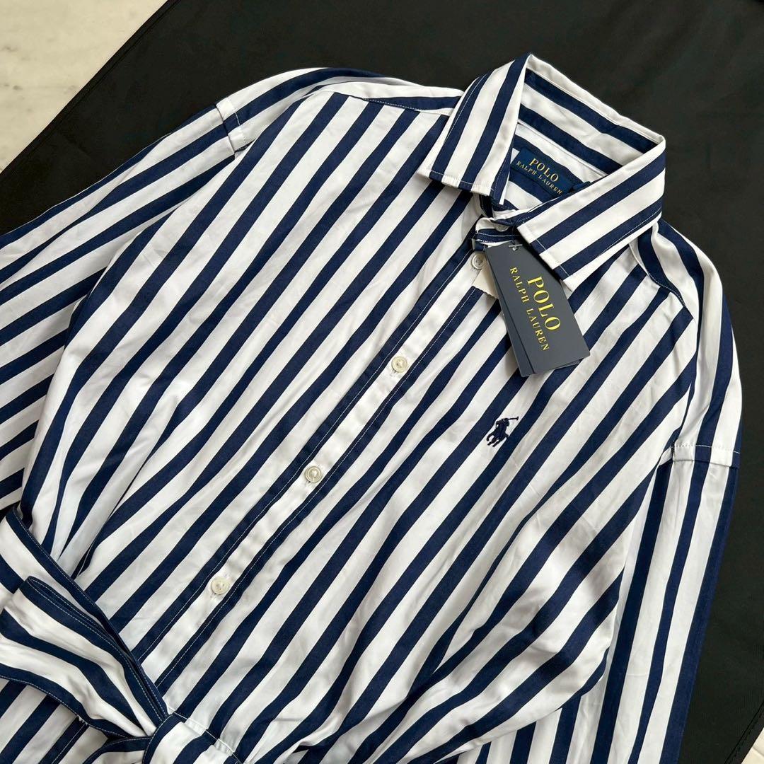 タグ付 POLO RALPH LAUREN ベルト付 ストライプシャツワンピース