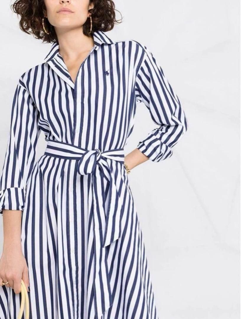 タグ付 POLO RALPH LAUREN ベルト付 ストライプシャツワンピース