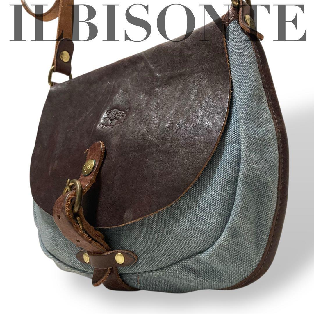 【ヴィンテージ】イルビゾンテ　ショルダーバッグ　サコッシュ　レザー　ロゴ型押し