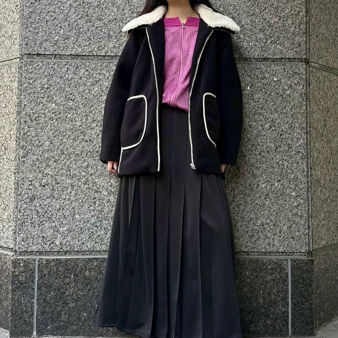 ♥️新品未使用♥️ MICALLEMICALLE ファー付きパイピング黒コート