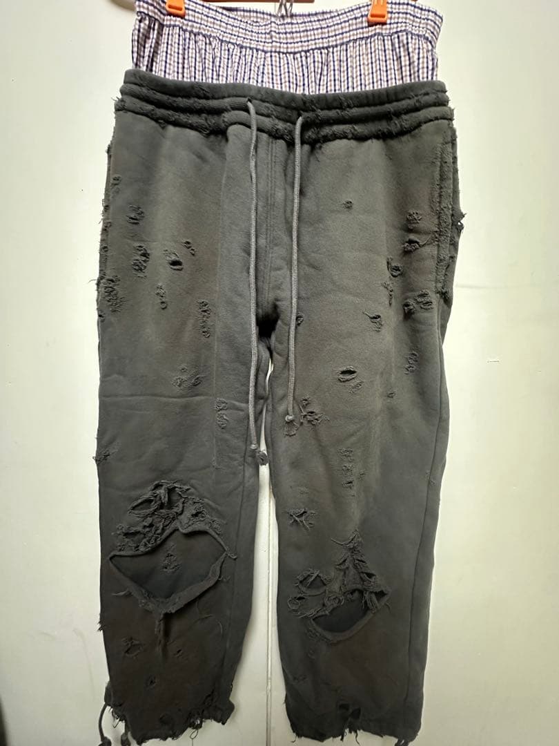 LE'S SIX ダメージ加工 スウェットパンツ グレー