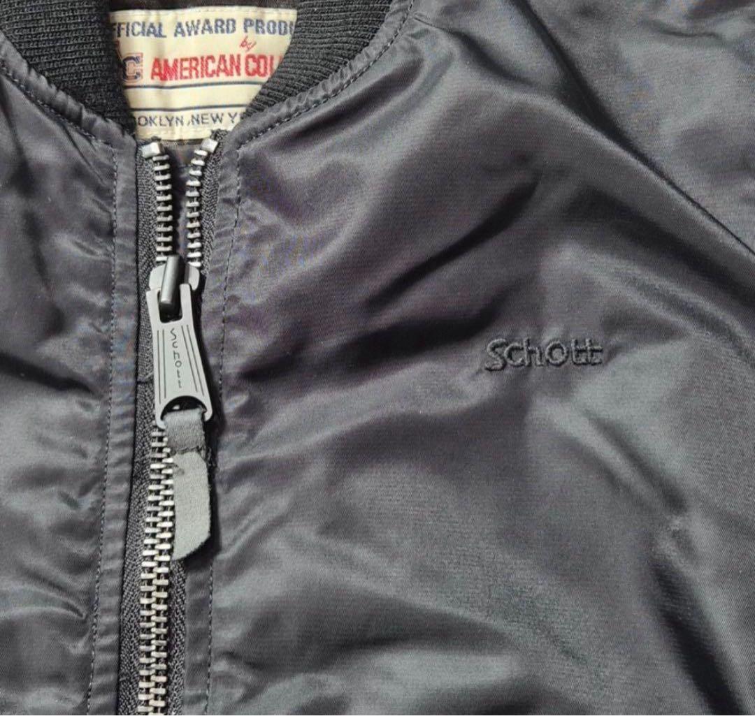 【美品】Schott MA-1 フライトジャケット ロゴ刺繍 ワッペン 黒 M