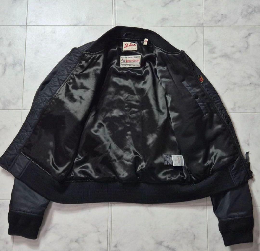 【美品】Schott MA-1 フライトジャケット ロゴ刺繍 ワッペン 黒 M