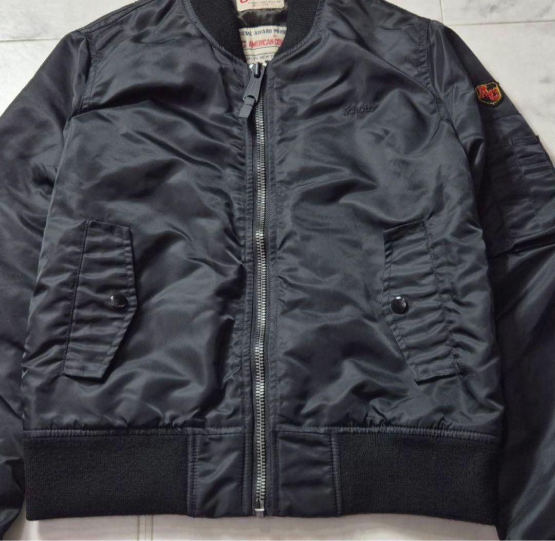 【美品】Schott MA-1 フライトジャケット ロゴ刺繍 ワッペン 黒 M