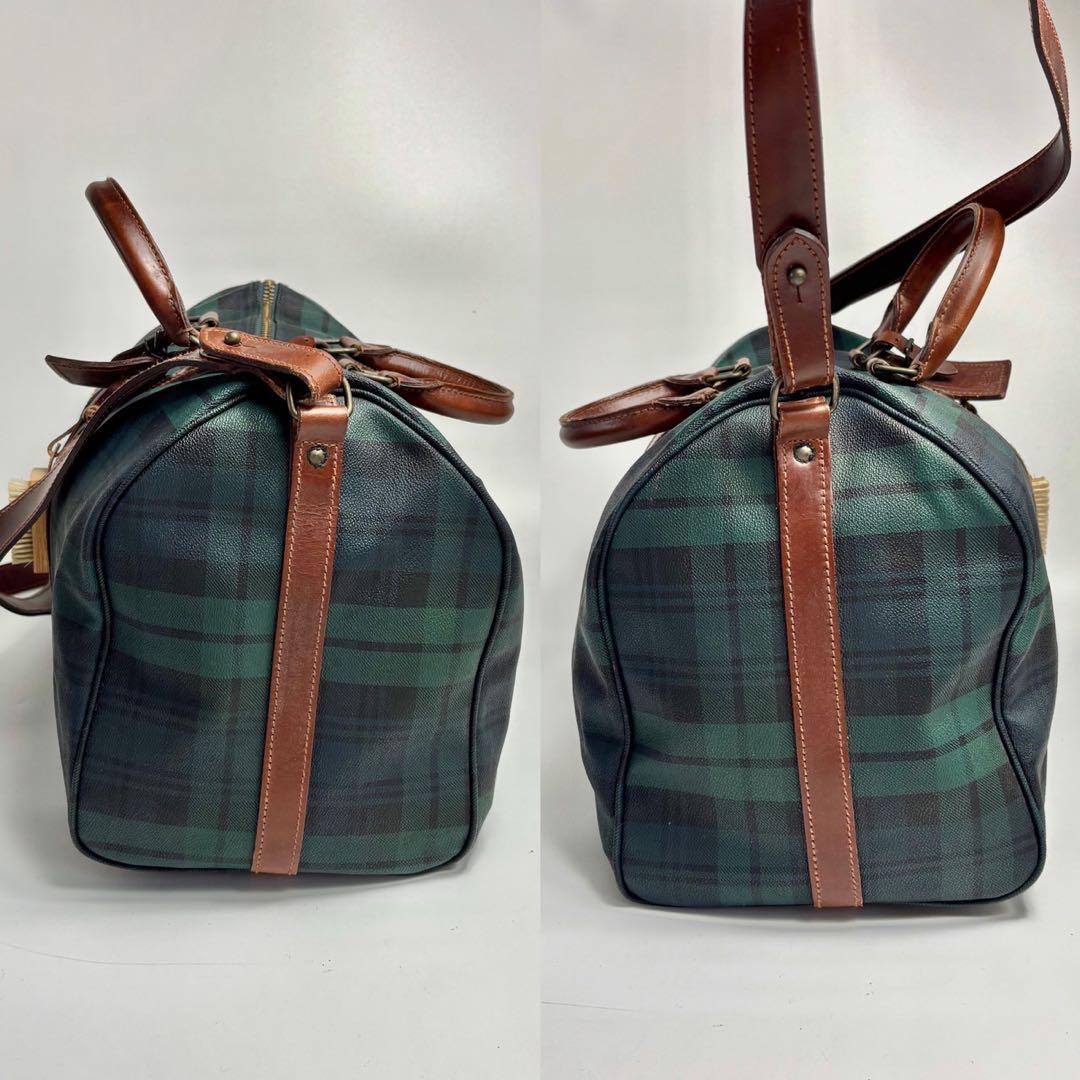 ポロラルフローレン チェック柄ボストンバッグ レザー切替　大容量