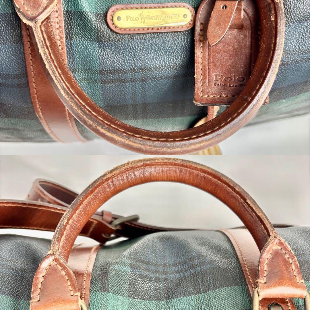 ポロラルフローレン チェック柄ボストンバッグ レザー切替　大容量