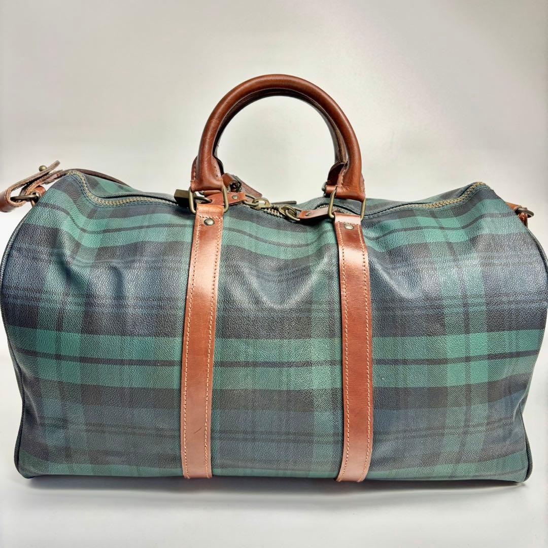 ポロラルフローレン チェック柄ボストンバッグ レザー切替　大容量
