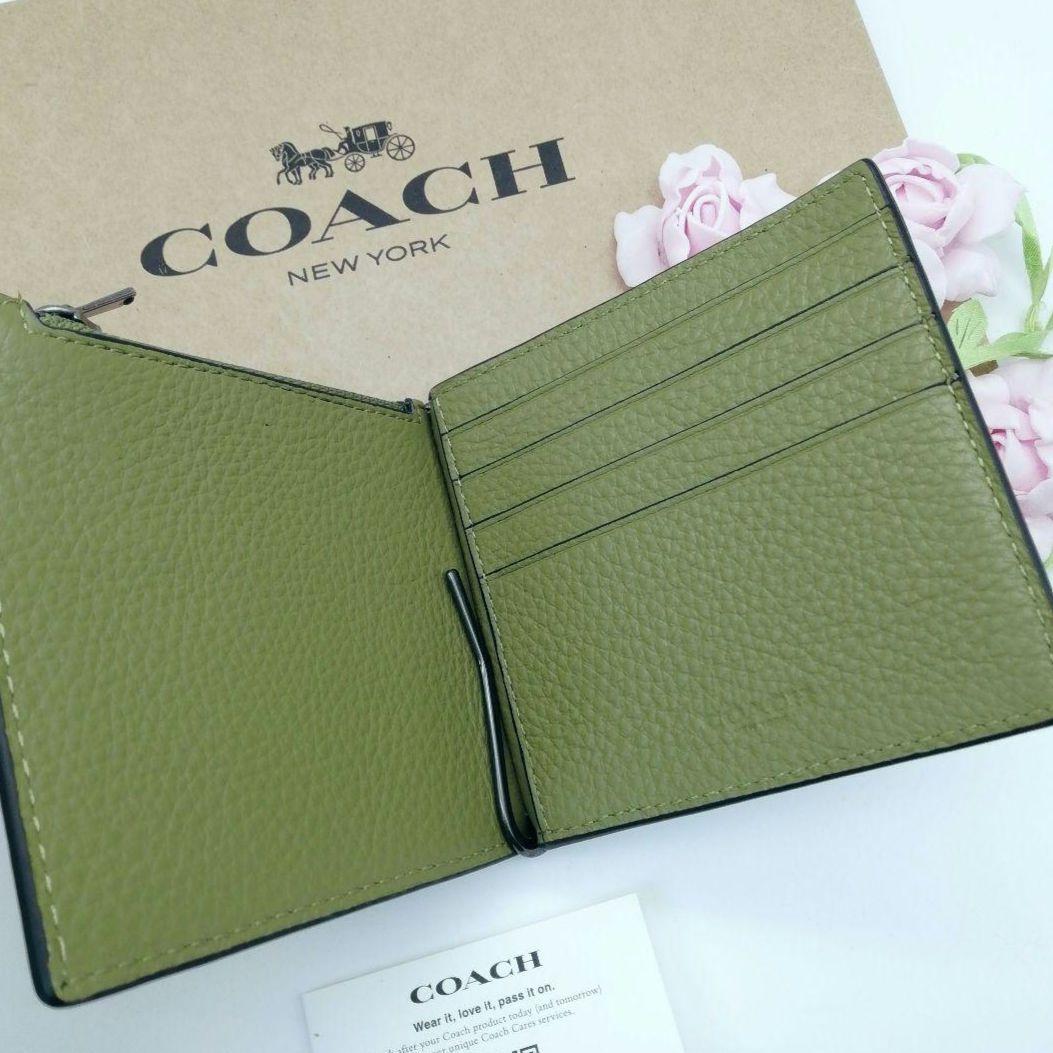 商品　COACH　マネークリップ　折り財布　正規品　カラー　オリーブグリーン