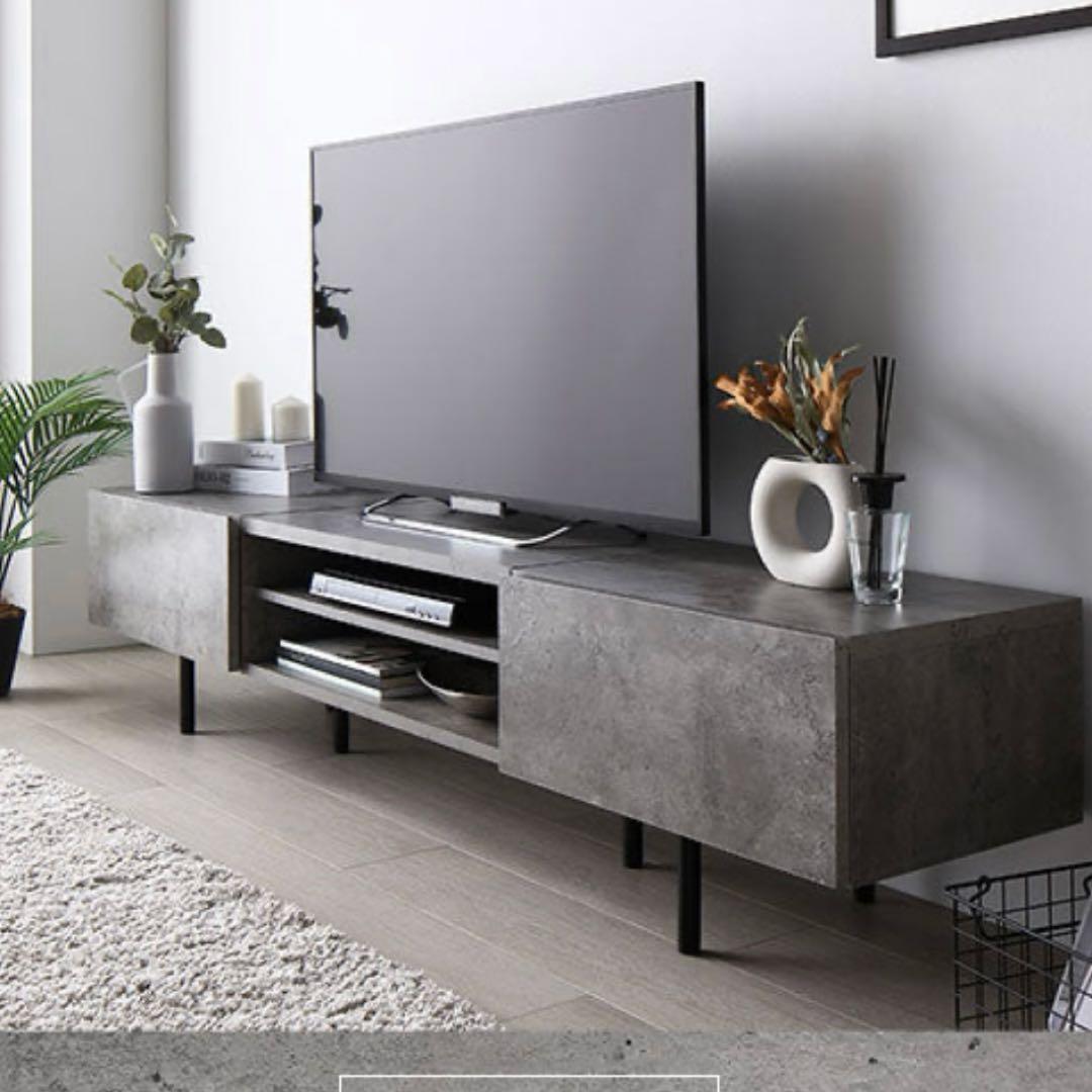 異素材MIX ワイド テレビボード 『Stova ストーヴァ』　ストーングレー