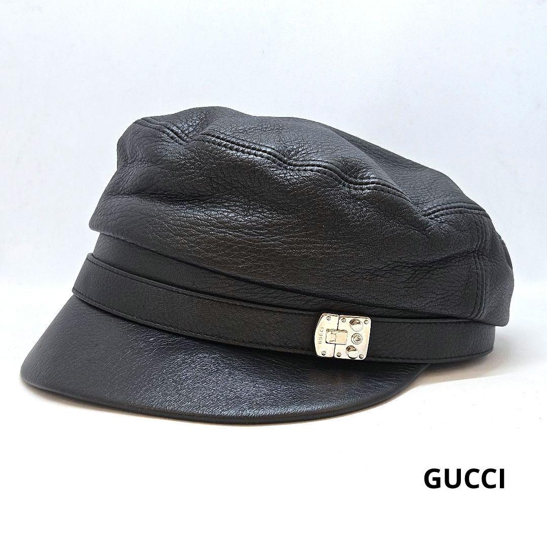 GUCCI グッチ レザー キャスケット ベレー帽 帽子 ブラック 黒