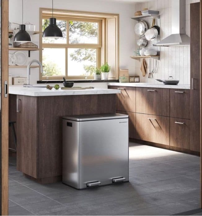 新品ゴミ箱 ダストボックス 2分別ペダル式 2x30L ステンレス