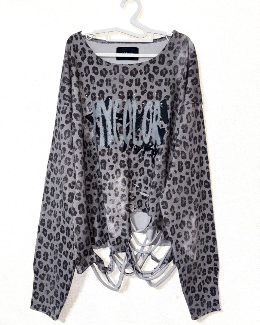 【GRANCY】 総柄ラインストーングラフィックロンＴ グレー Sサイズ