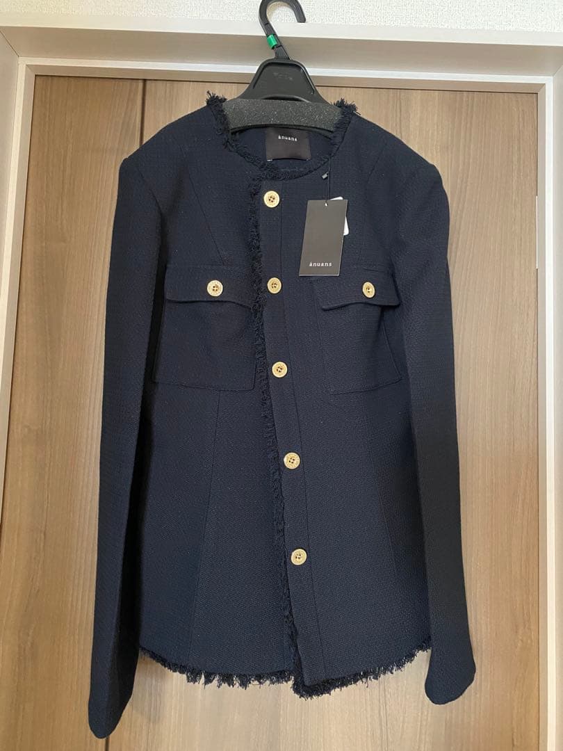 anuans ノーカラーツイードジャケット