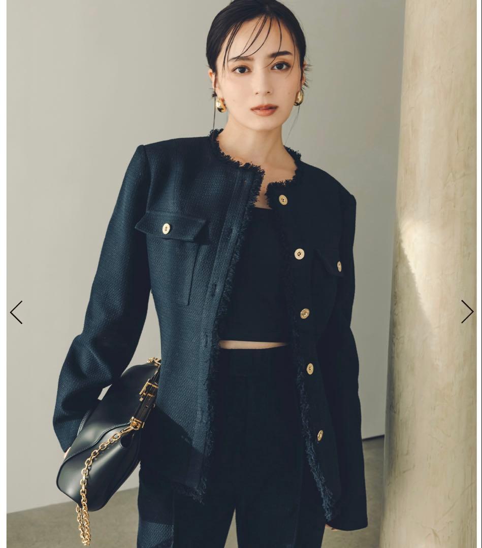 anuans ノーカラーツイードジャケット