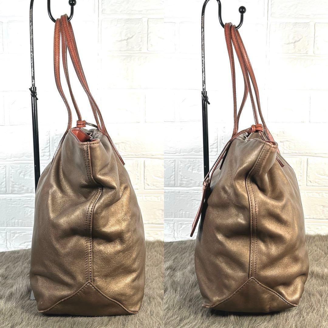 ラルフローレン　RALPH LAUREN レザートートバッグ　金　K1458