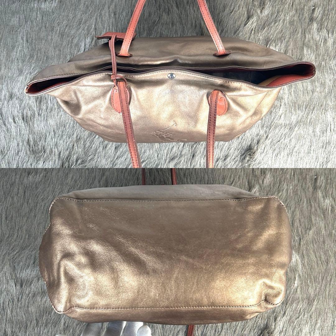 ラルフローレン　RALPH LAUREN レザートートバッグ　金　K1458