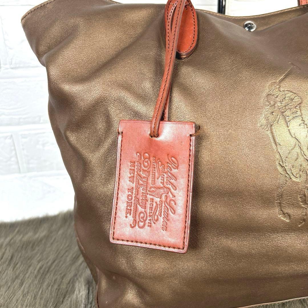 ラルフローレン　RALPH LAUREN レザートートバッグ　金　K1458