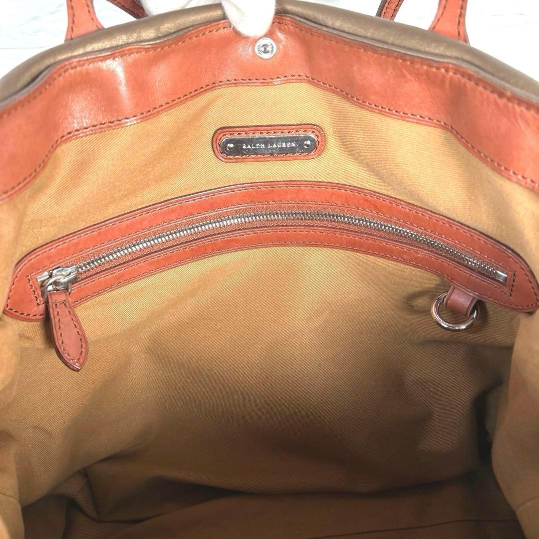 ラルフローレン　RALPH LAUREN レザートートバッグ　金　K1458