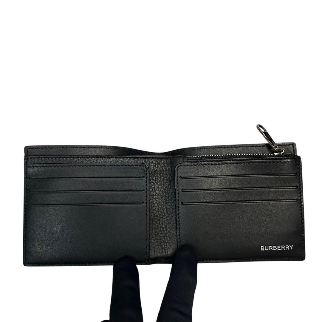 レア✨バーバリー 二つ折り財布 ロゴ刻印 レザー 大容量 ブラック 黒