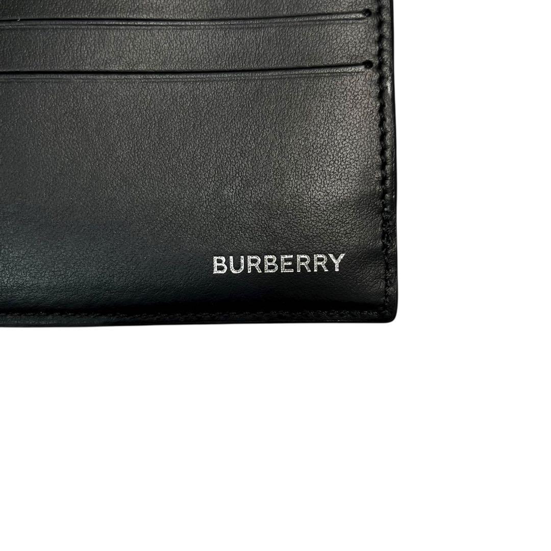 レア✨バーバリー 二つ折り財布 ロゴ刻印 レザー 大容量 ブラック 黒