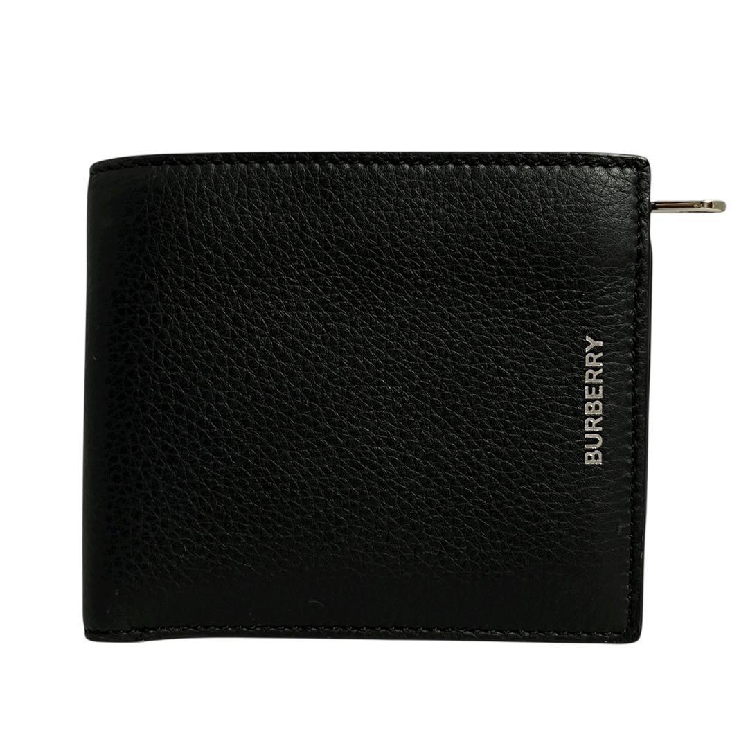 レア✨バーバリー 二つ折り財布 ロゴ刻印 レザー 大容量 ブラック 黒