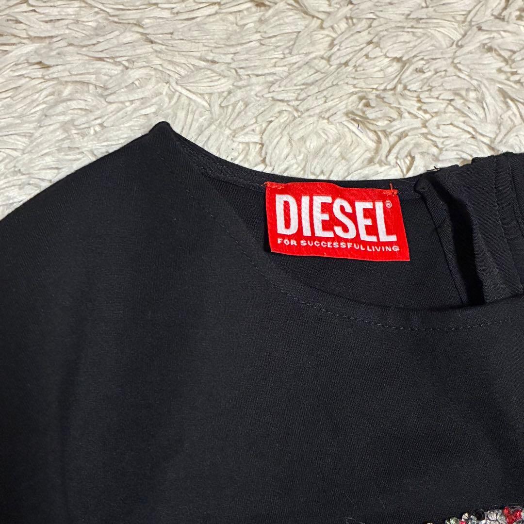DIESEL ラインストーン デニム切替 ショート丈 黒 ブラック