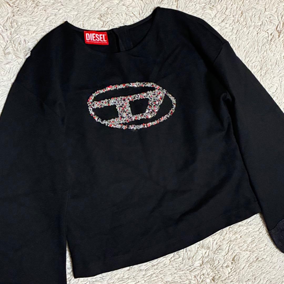 DIESEL ラインストーン デニム切替 ショート丈 黒 ブラック