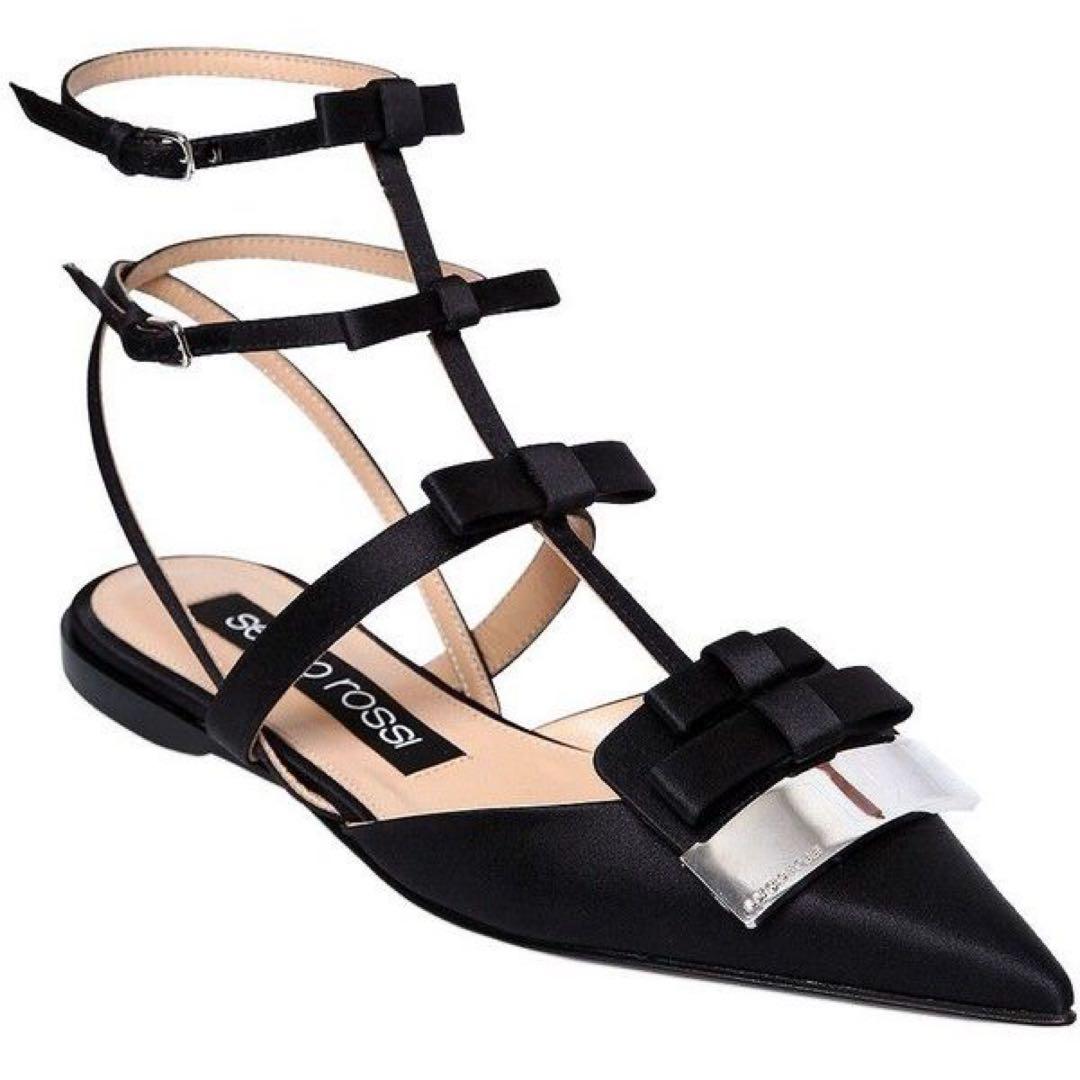 sergio rossi ブラック ストラップ リボン ミュール 35.5 黒
