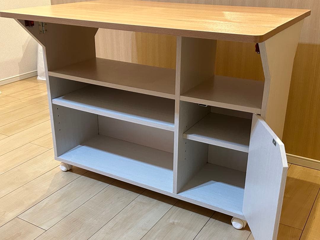 木製キッチンカウンター　テーブル　キャスター付き