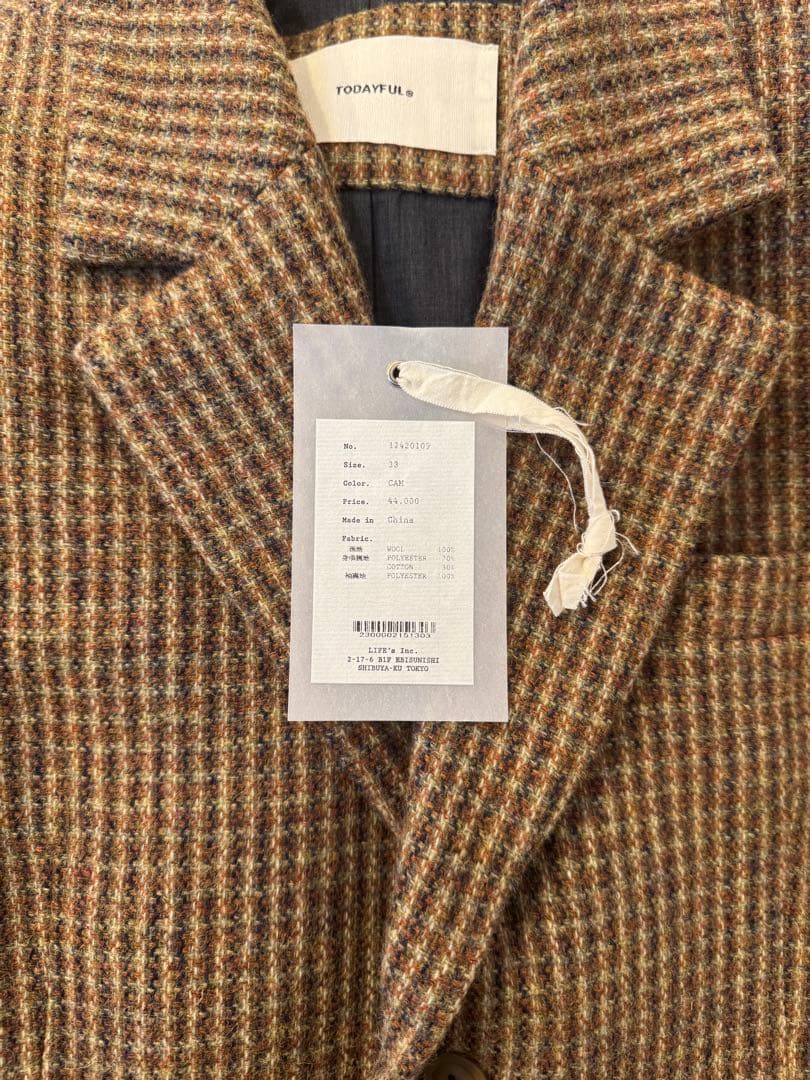 TODAYFUL Wool100% Check Jacket ジャケット　38