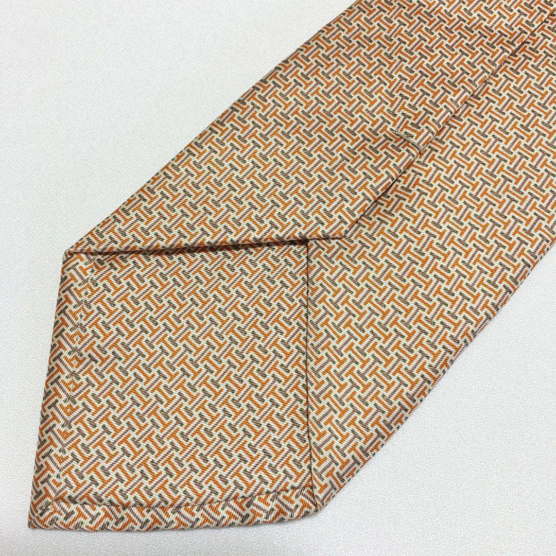 未使用級 エルメス HERMES ネクタイ シルク オレンジ / ベージュ H柄
