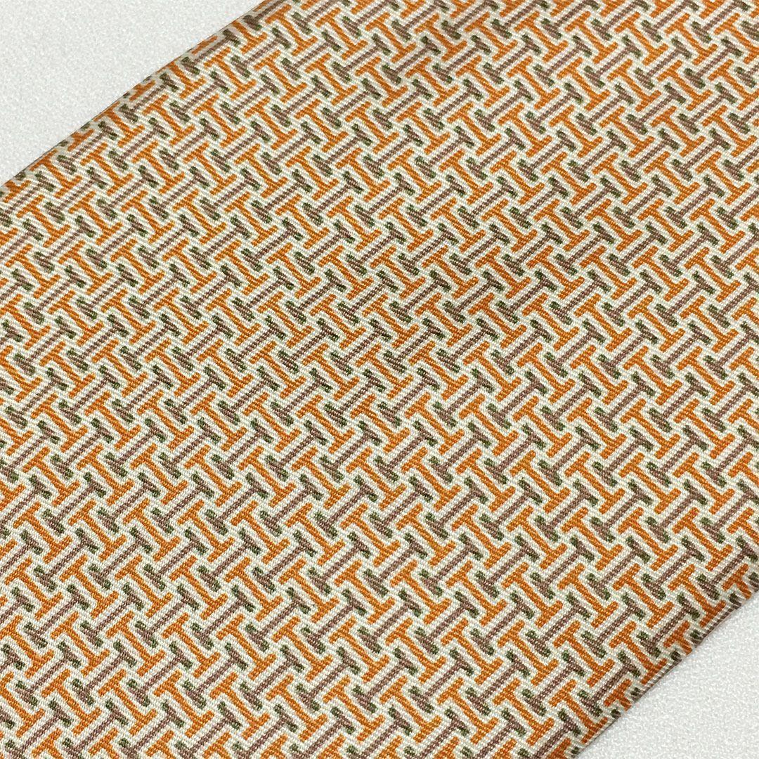 未使用級 エルメス HERMES ネクタイ シルク オレンジ / ベージュ H柄