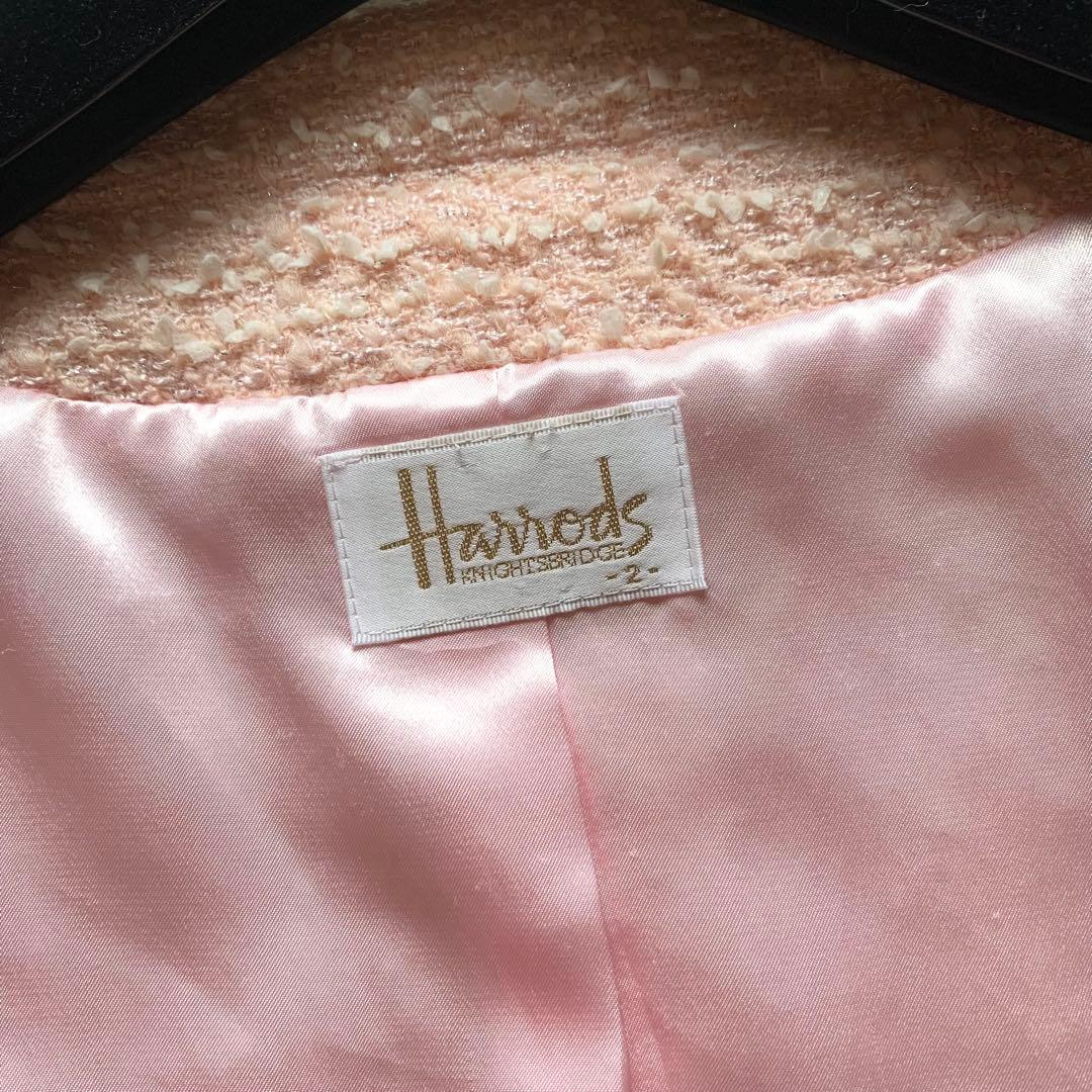 美品♡Harrods ハロッズ ノーカラー ツイード ジャケット ピンク 2