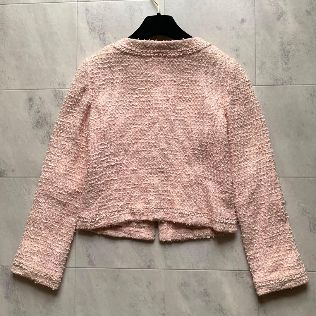 美品♡Harrods ハロッズ ノーカラー ツイード ジャケット ピンク 2