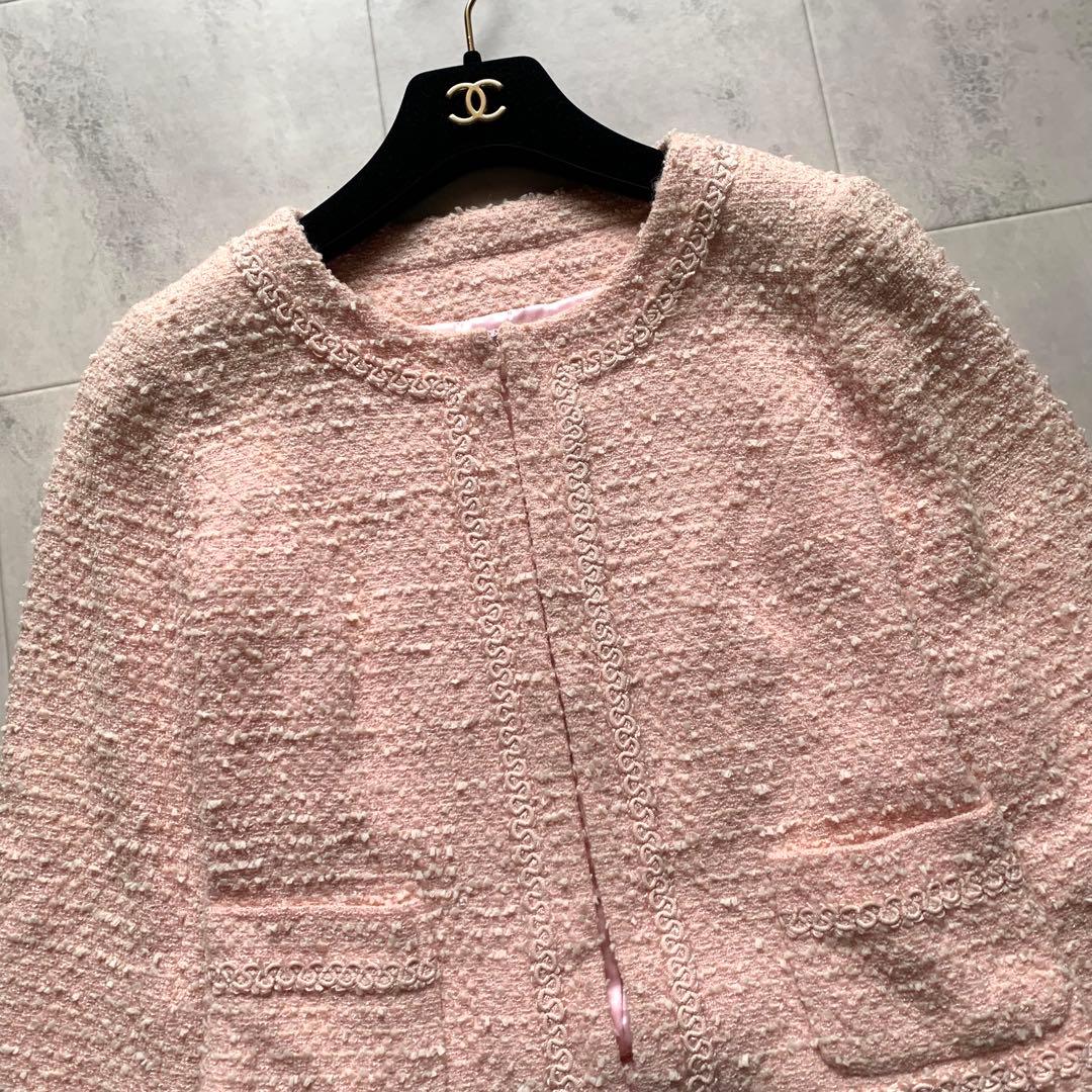美品♡Harrods ハロッズ ノーカラー ツイード ジャケット ピンク 2