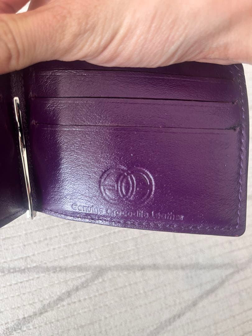 クロコダイルレザー マネークリップ パープル