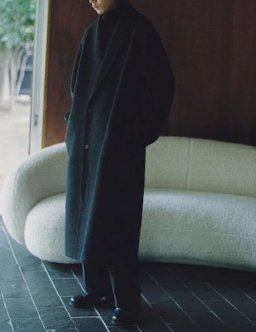 ほぼ未使用　23aw LIDNM ショールカラー　リバーコート ブラック　M