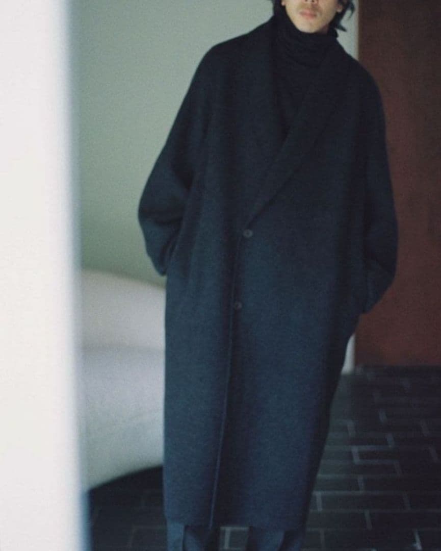 ほぼ未使用　23aw LIDNM ショールカラー　リバーコート ブラック　M