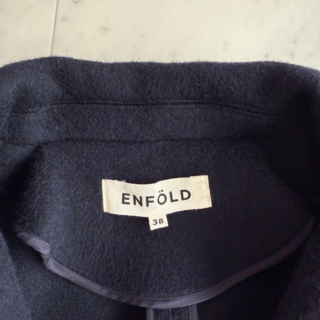 美品 エンフォルド ショートビバー Aライン ウール リバーコート◆ネイビー
