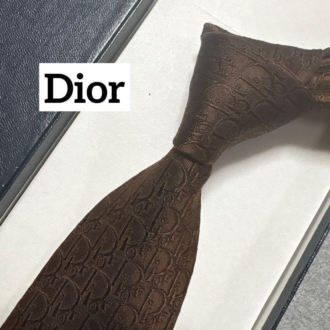 美品 ディオールネクタイ トロッター柄 ブラウン