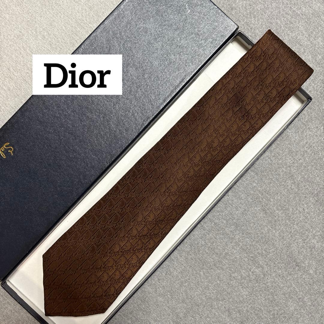 美品 ディオールネクタイ トロッター柄 ブラウン