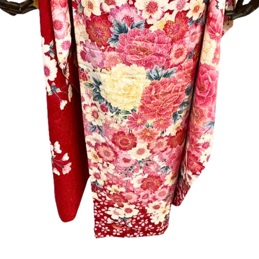 ≪早い者勝ち≫【美品】 振袖 正絹 花柄 桜 成人式 単品 赤 67 ●