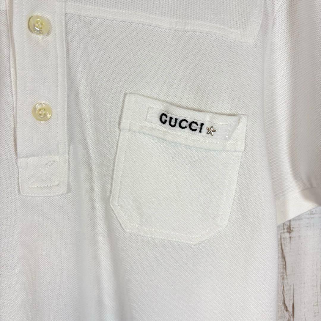 GUCCI グッチ ロゴ刺繍 星スタッズ ワンポイントポケット ポロシャツ 半袖
