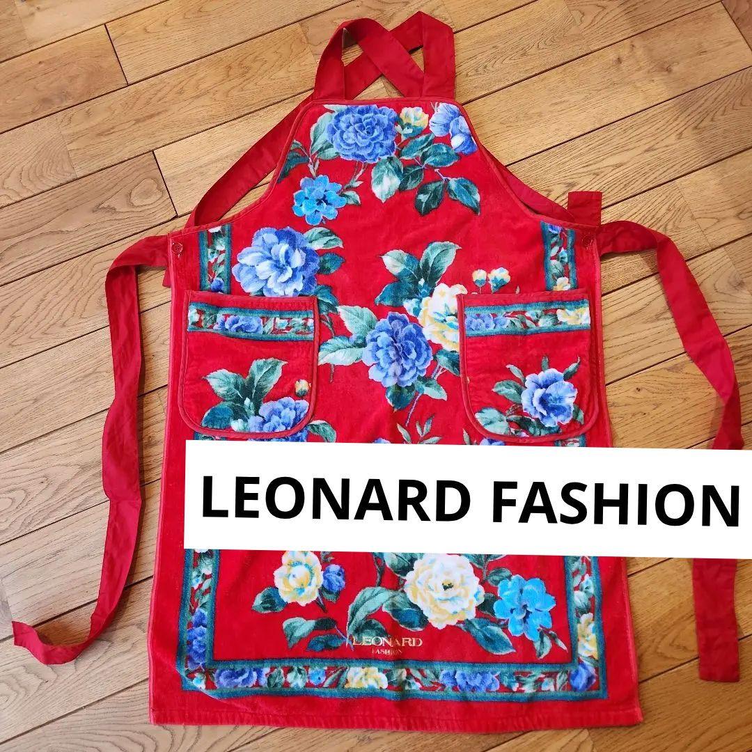 未使用　LEONARD FASHIONフラワープリントエプロンレッド　レオナール